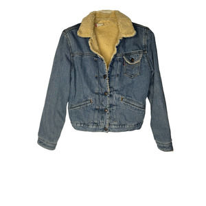 Vintage Levi's Womens Sherpa Lined Trucker Denim Jean Jacket JR Medium Red Tab